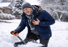 menn som måker snø får hjerteinfarkt