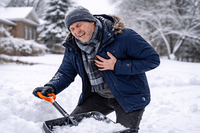 menn som måker snø får hjerteinfarkt